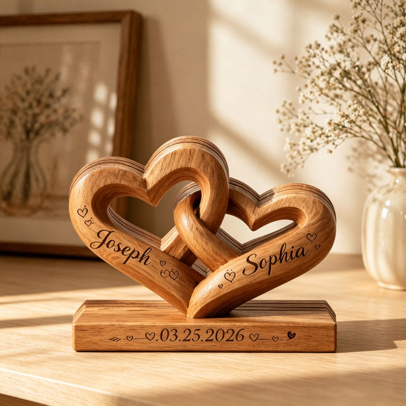 Personalized heart-shaped plaques engraved with both of your names – a romantic gift for couples.
