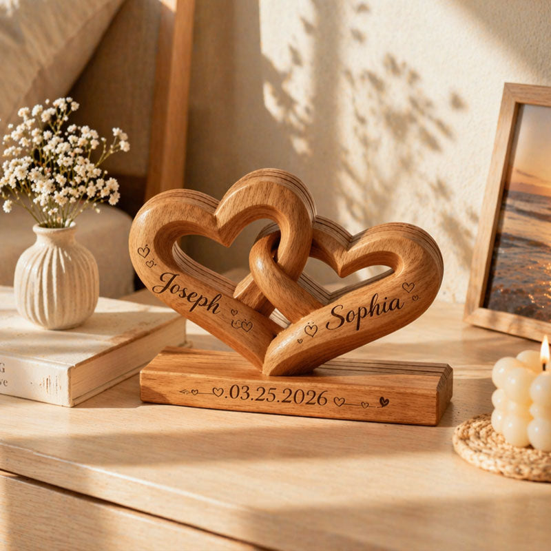 Personalized heart-shaped plaques engraved with both of your names – a romantic gift for couples.
