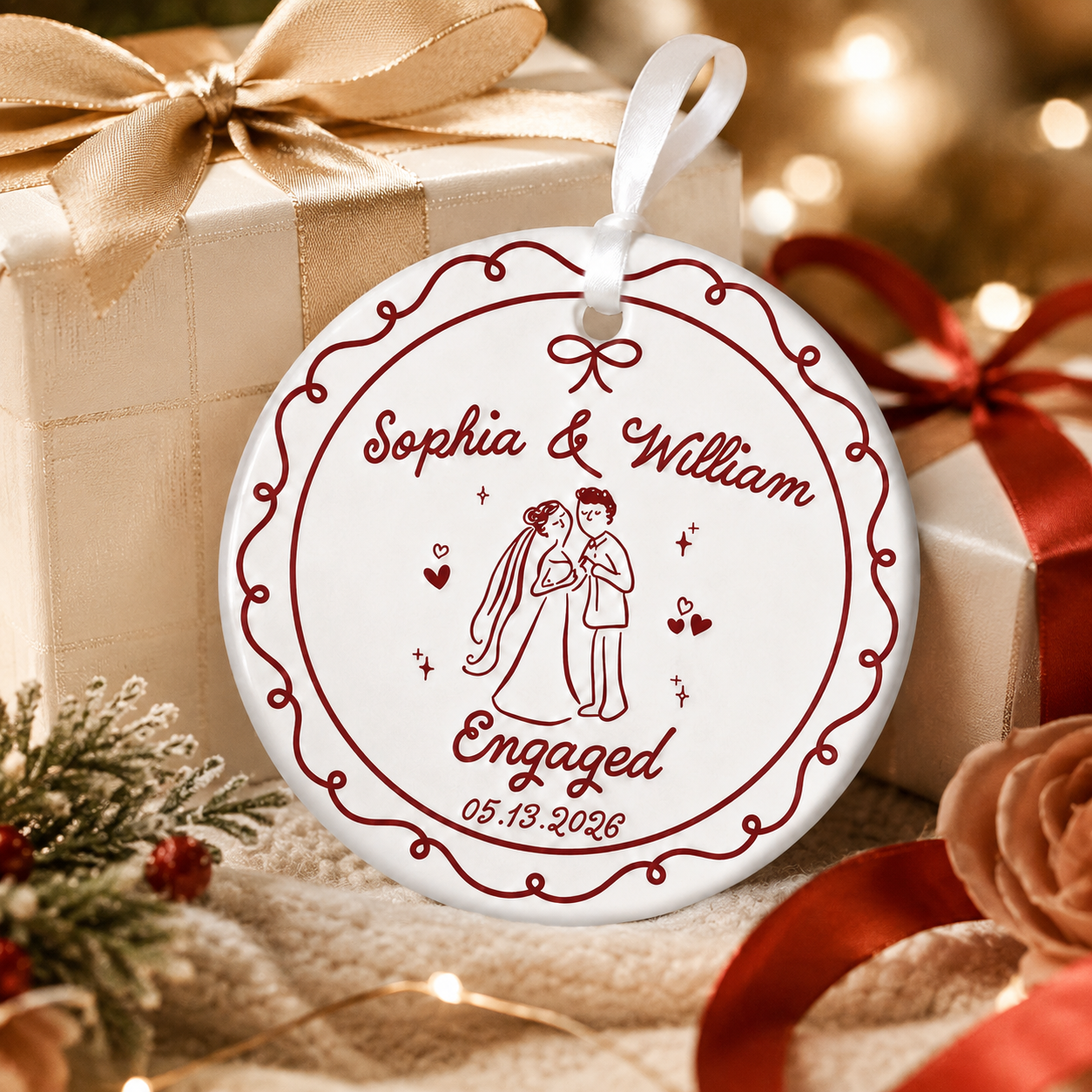 Merry Memories, Starting With You - Custom First Christmas Ceramic Ornament